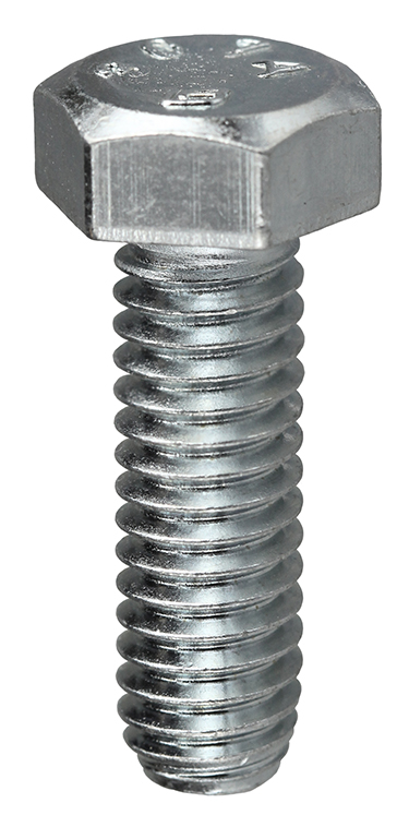 Hex Head Tap Bolt, Low Carbon Steel material, Zinc Plated Finish, 2 grade, 1 in. length, 3/8 in. diameter, Full thread, 9/16 in. head size