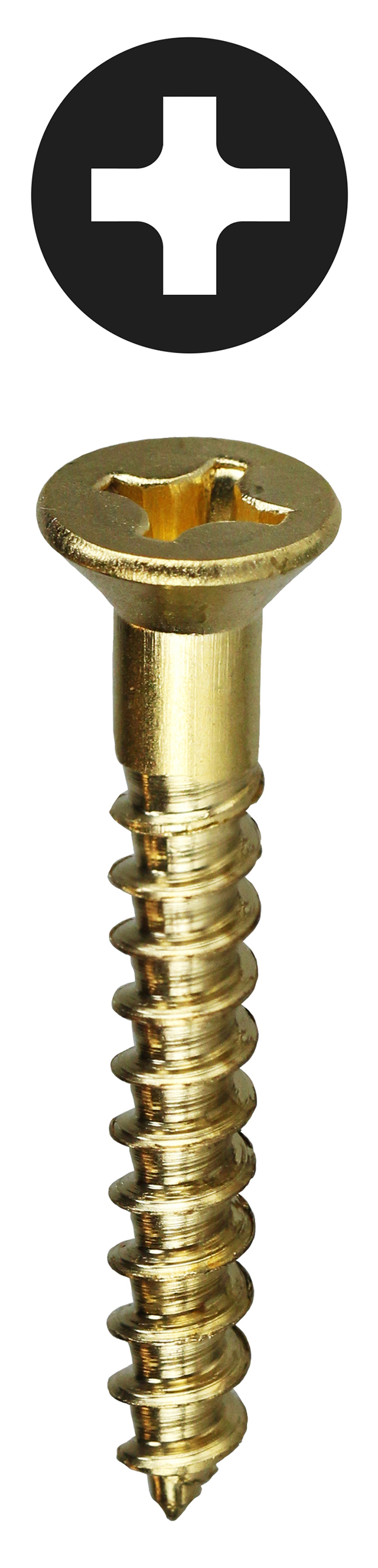 Flat Head Wood Screw, Brass material, #8 x 1-1/4 in. Size, Zinc Plated Finish, Phillips drive type