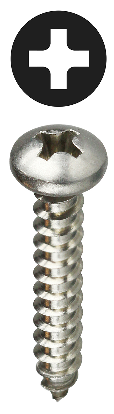 Sheet Metal Screw, 18-8 Stainless Steel material, #6 x 2 in. Size, #6 thread size, Pan head type, Phillips drive type