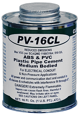 Cement, Clear, 1 pt. Can, Features-Virgin PVC Resin, Reduced Emission VOC