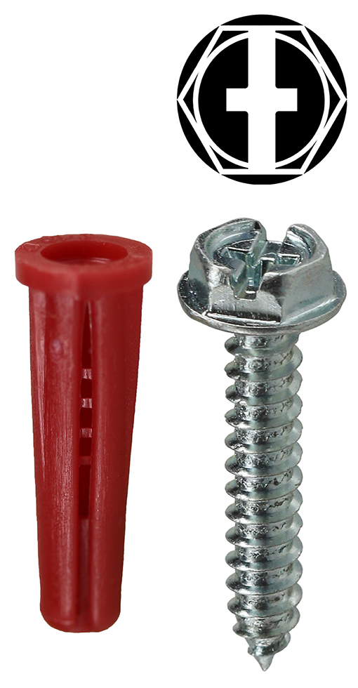 Anchor Kit, #6 x 1 IN Size, 201 pieces, Nylon material, 3/16 in. drill size, includes (100) #6 x 1 IN Hex/Slotted Head Sheet Metal Screw and (1) Carbide Masonry Drill and (100) #21 Red Collar Anchor