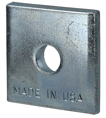 Square Washer, Cold Formed Steel material, Electrogalvanized Finish, 3/8 in. thickness