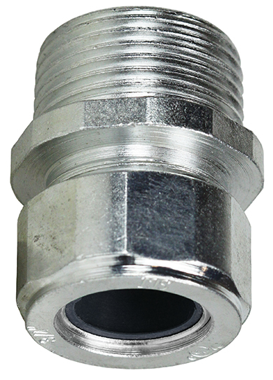 Steel Strain Relief Connector, 1 in. Size, 0.950 to 1.050 in. conductor range, Zinc Plated Finish, Black