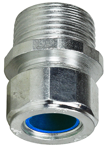 Steel Strain Relief Connector, 3/4 in. Size, 0.350 to 0.450 in. conductor range, Zinc Plated Finish, Blue
