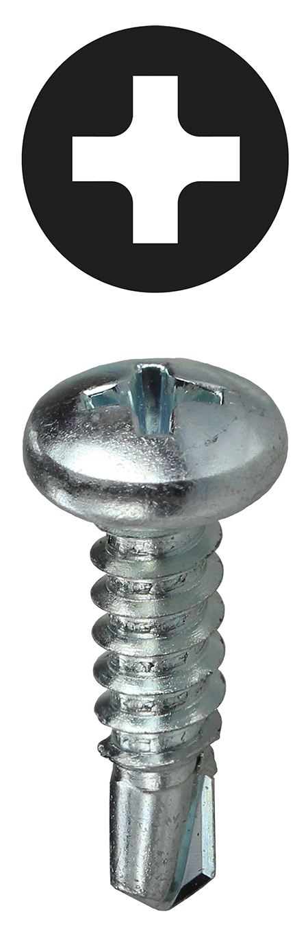 Pan Head Self Drilling Screw, Steel material, #8 x 3/4 in. Size, Zinc Plated Finish, Phillips drive type, #2 bit size