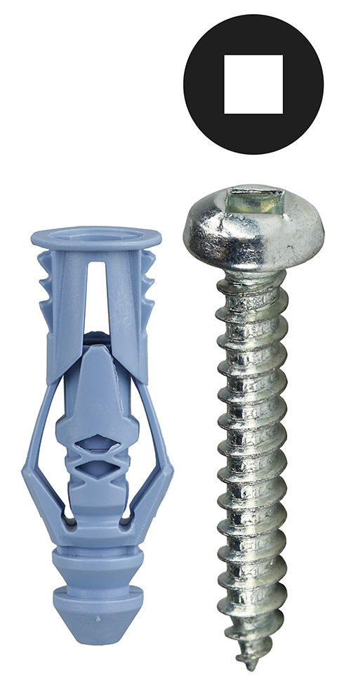 Anchor Kit, #10 x 1-1/2 IN Size, 201 pieces, Nylon material, 5/16 in. drill size, includes (50) #10 Blue Triple Grip Anchor and (1) Carbide Masonry Drill and (50) #10 x 1-1/2 IN Square Head Sheet Metal Screw