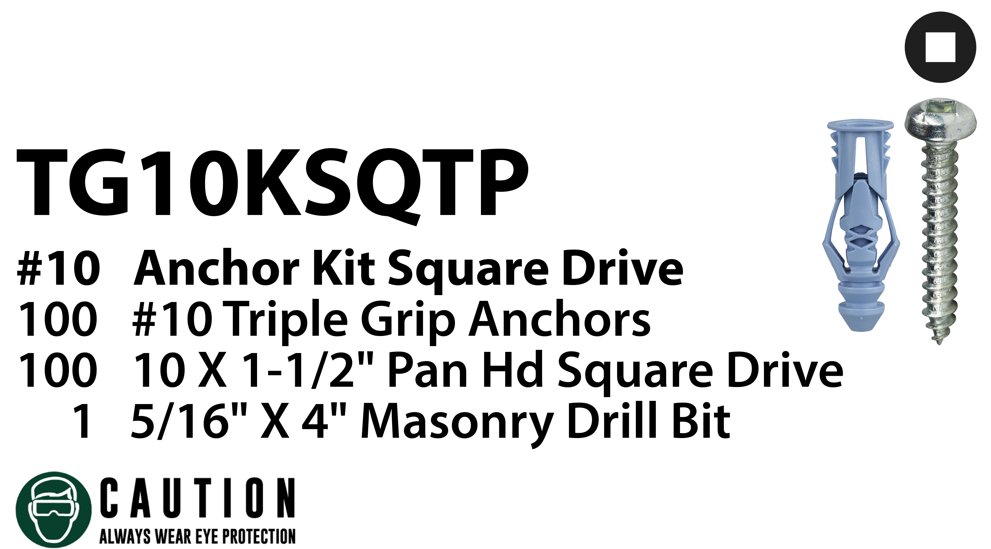 Anchor Kit, #10 x 1-1/4 IN Size, includes #10 Square Drive Anchor Kit and #10 Blue Triple Grip Anchor
