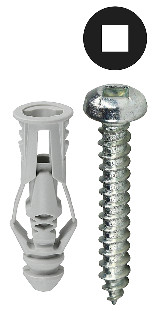 Anchor Kit, #8 x 1-1/4 IN Size, 201 pieces, Nylon material, 1/4 in. drill size, includes (1) Carbide Masonry Drill and (100) #8 Gray Triple Grip Anchor and (100) #8 x 1-1/4 IN Square Head Sheet Metal Screw