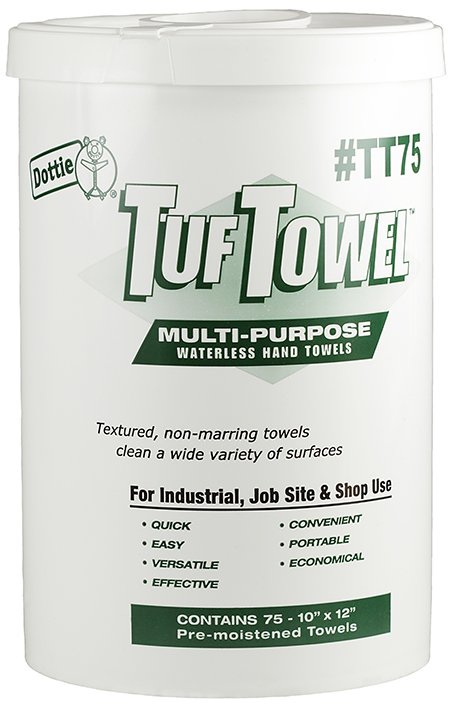 Tuf Towel, Heavy-Duty Cleaning Formula for the Toughest of Jobs Even without Water, Unmatched Performance on Paint, Ink, Tar, Adhesives, Sealant, Grease and Oil, Fortified with Aloe & Vitamin E for Gentle but Effective Performance, Unique Fabric has Tough Scrubbing Side & Smooth Side for Delicate Work, Great for Hands, Tools & Many Other Surfaces