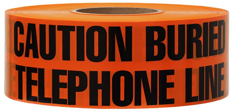Underground Tape, Non-Adhesive, Orange, 1000 ft. length, Non-Adhesive Polyethylene material, "Caution Buried Telephone Line Below" legend, 4 mil. thickness, 3 in. width