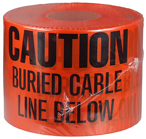 Underground Tape, Non-Adhesive, Orange, 1000 ft. length, Non-Adhesive Polyethylene material, "Caution Buried Cable Line Below" legend, 4 mil. thickness, 6 in. width