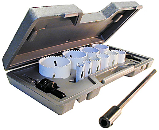 Maintenance Hole Saw Kit, 3/4, 7/8, 1-1/8, 1-3/8, 1-1/2, 1-3/4, 2, 2-1/4, 2-1/2 in. Size, 3/8 to 2 in. conduit size, 9 pieces