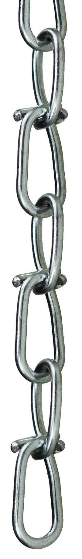 Double Loop Jack Chain, #3 Size, 100 ft. length, 0.080 in. diameter, Steel material, Zinc Plated Finish, 90 lb. working load limit