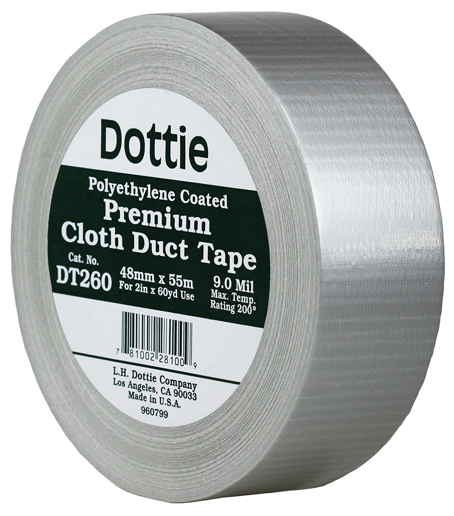 Duct Tape, Polyethylene material, Silver, 60 yd. length, 2 in. width, 9 mil. thickness, +200 DEG F temperature range, Cloth backing material