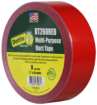 Duct Tape, Polyethylene material, Red, 60 yd. length, 2 in. width, 9 mil. thickness, +200 DEG F temperature range, Cloth backing material
