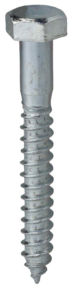 Hex Head Lag Screw, Steel material, 3/8 x 2 in. Size, Zinc Plated Finish, 9/16 in. head size