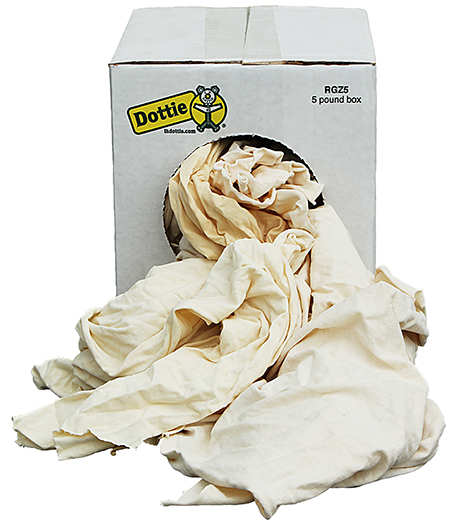 Wiping Rag, White, Features-New Bleached Knit Rags, Medium Weight, Soft, Absorbent, Low Lint, 5 pound box