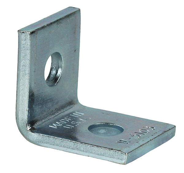 90 DEG Angle Fitting, 1-7/8 x 1-5/8 x 2 in. Size, Cold Formed Steel material, Electrogalvanized Finish, 2 holes