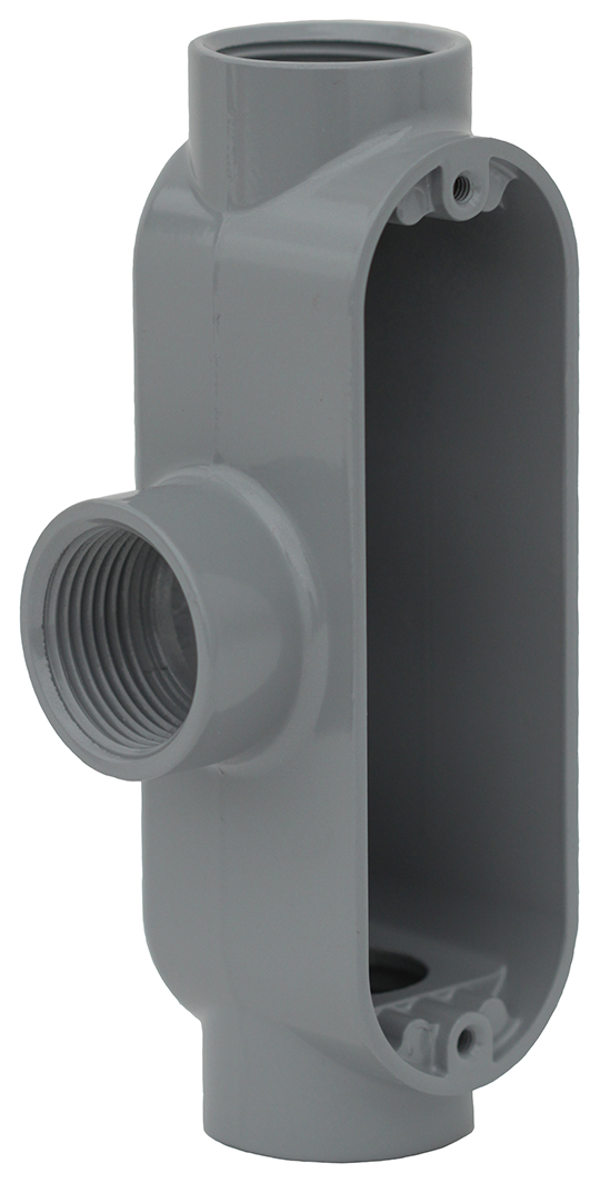 T Style Conduit Body, 1 in. hub size, Wall mounting, Die Cast Copper Free Aluminum material, Threaded connection