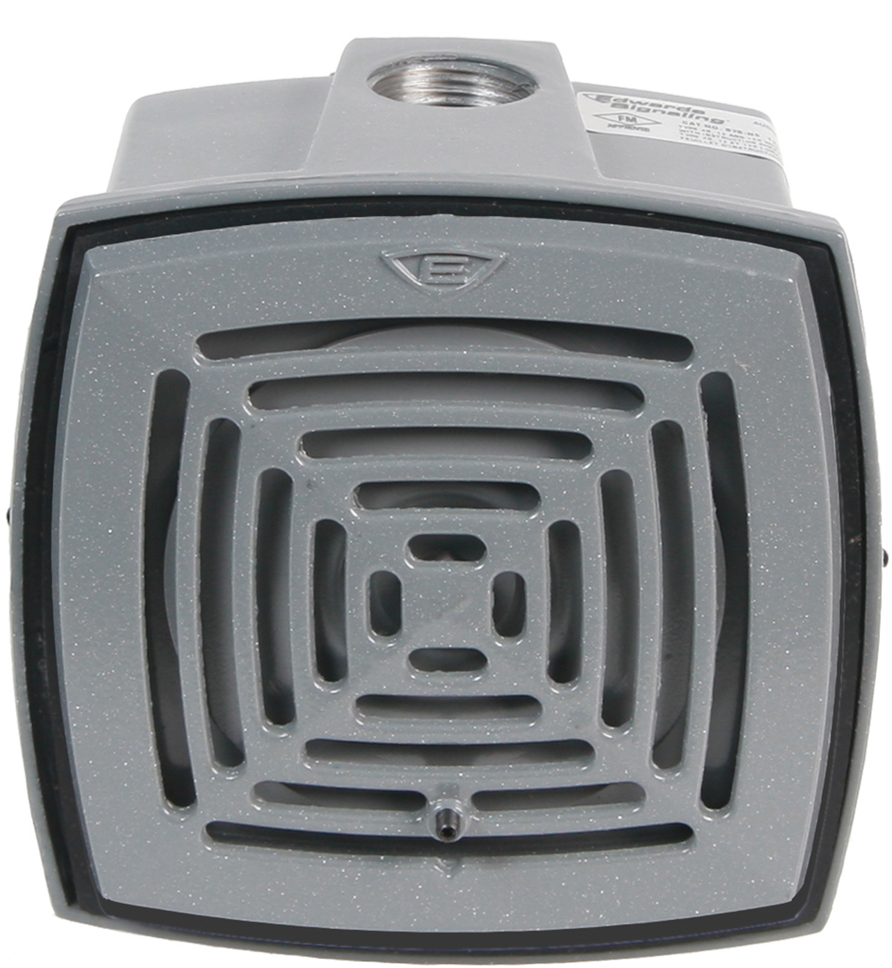 Low-current, high decibel, DC vibrating horn for heavy-duty use and is UL listed to NEMA 4X enclosure requirements. The die-cast weatherproof box has a durable, corrosion resistant, electrostatic heat flowed powder epoxy gray finish. May be used for indoor applications.