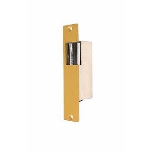 This mortise type door opener is a dependable long service device, providing the security and convenience of remote control door-lock operation.  The unit flush mounts in place of the regular door stroke plate.  Ideal for narrow door sites.  Fits left and right hand doors.  Door remains locked until the opener is electricall actuated by a remote contact device.