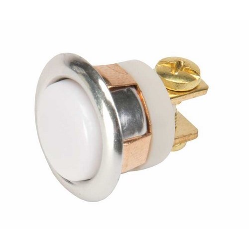 Low voltage, insulated push button.  Panel mount. Brass with Lighted Ivory center