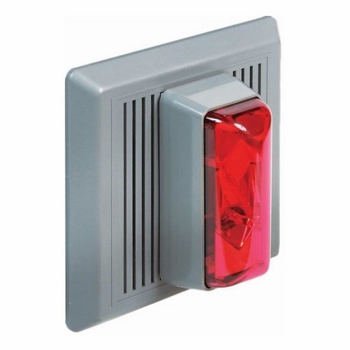 Bright, low current, high decibel, surface mount, combination electronic horn/strobe for indoor or outdoor use. Strobe and horn may be operated independently.