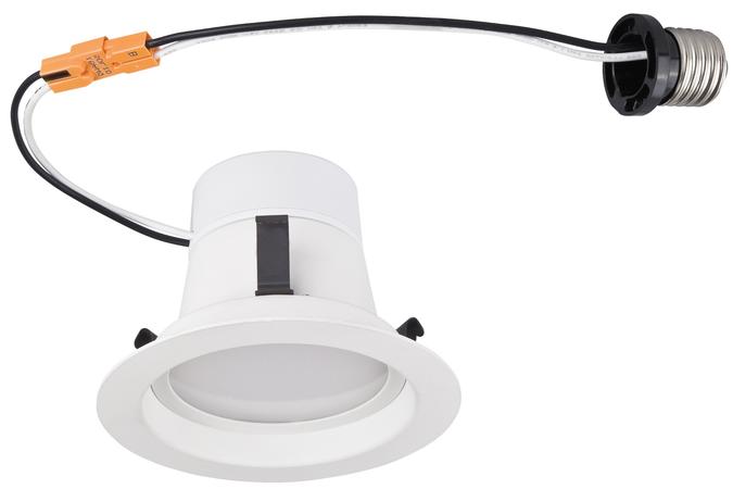 8W 4" Recessed Downlight LED Dimmable Warm White (2700K) E26 (Medium) Base Socket Adapter, Smooth Baffle, 120 Volt, Contractor Box