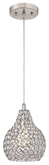 1 Light Mini Pendant Brushed Nickel Finish with Crystal Jewel Shade