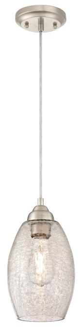 1 Light Mini Pendant Brushed Nickel Finish with Clear Crackle Glass 61057