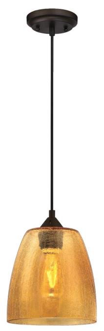 1 Light Mini Pendant Oil Rubbed Bronze Finish with Amber Crackle Glass