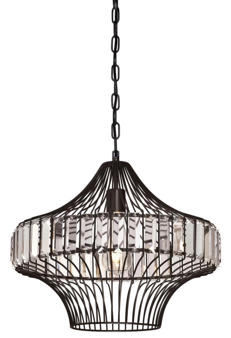 1 Light Pendant Matte Black Finish with Crystal Prism Cage Shade 61062