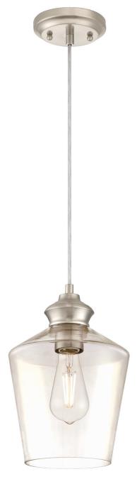 1 Light Mini Pendant Brushed Nickel Finish with Clear Glass 61065