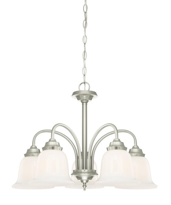 5 Light Chandelier Brushed Nickel Finish with White Opal Glass