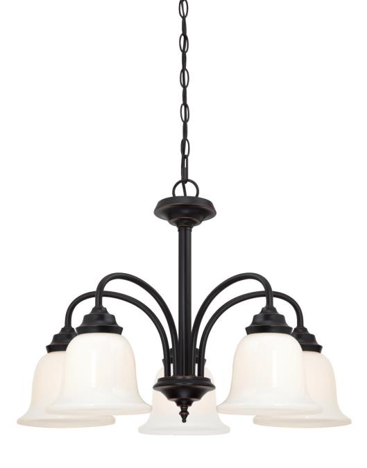 5 Light Chandelier Amber Bronze Finish with White Opal Glass