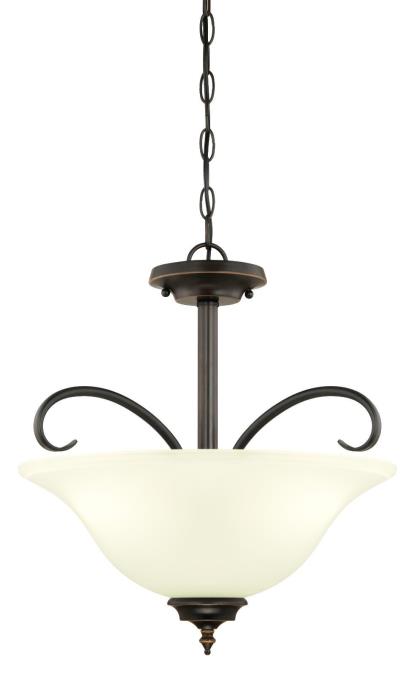 3 Light Pendant/Semi-Flush Amber Bronze Finish with Frosted Glass