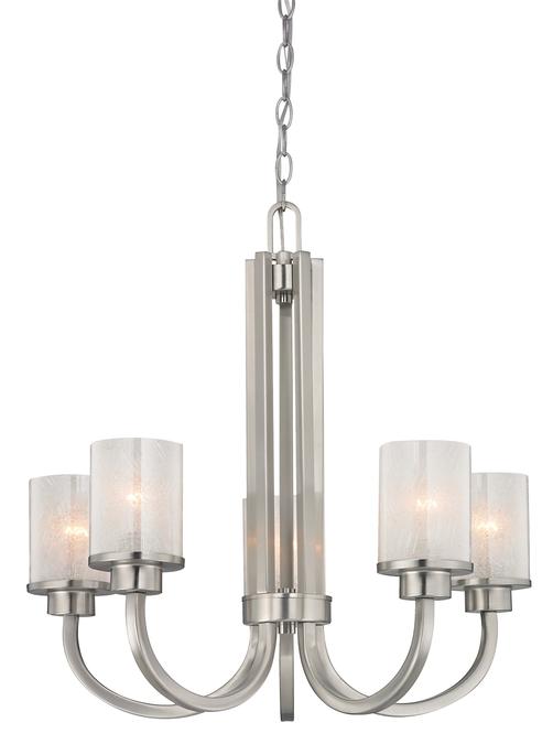 5 Light Chandelier Brushed Nickel Finish with Ice Glass