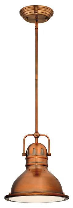 1 Light LED Mini Pendant Washed Copper Finish with Prismatic Frosted Acrylic Lens 63084-A