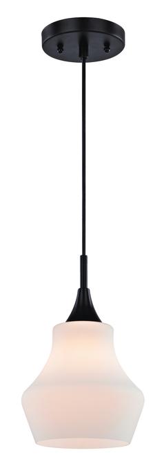 1 Light Mini Pendant Matte Black Finish with Frosted Opal Glass 63095