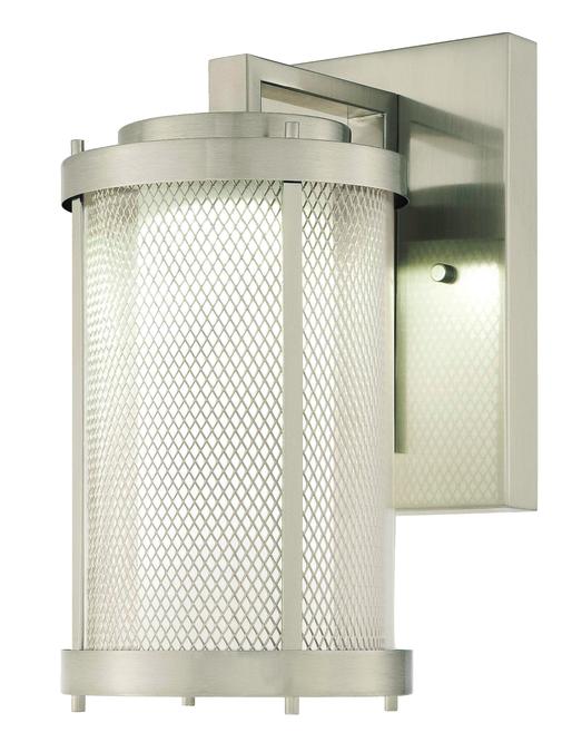 1 Light LED Wall Fixture Brushed Nickel Finish with Mesh, Clear and Frosted Glass