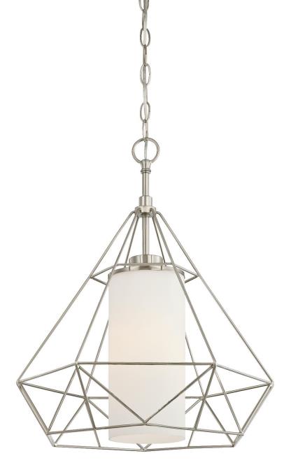 1 Light Pendant Brushed Nickel Finish with Frosted Opal Glass
