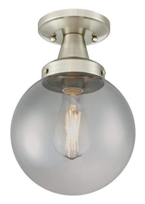 1 Light Semi-Flush Brushed Nickel Finish with Smoke Grey Glass Globe