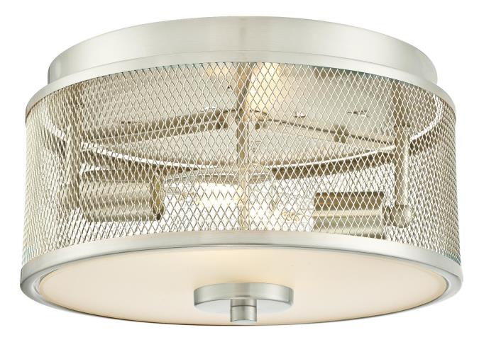 2 Light Flush Brushed Nickel Finish with Mesh and Frosted Glass 63279