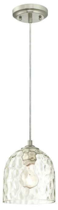 1 Light Mini Pendant Brushed Nickel Finish with Clear Hammered Glass 63288