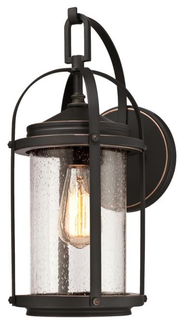 1 Light Wall Fixture Oil Rubbed Bronze Finish with Highlights and Clear Seeded Glass 63393
