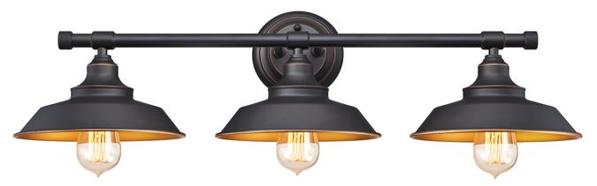 3 Light Wall Fixture Oil Rubbed Bronze Finish with Highlights and Metallic Bronze Interior