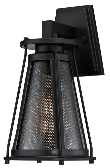 1 Light Wall Fixture Matte Brushed Gun Metal Finish with Clear Glass and Black Mesh