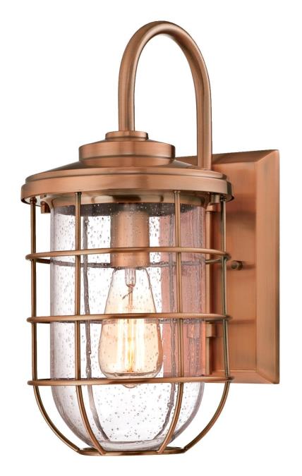 1 Light Wall Fixture Washed Copper Finish with Clear Seeded Glass 63479