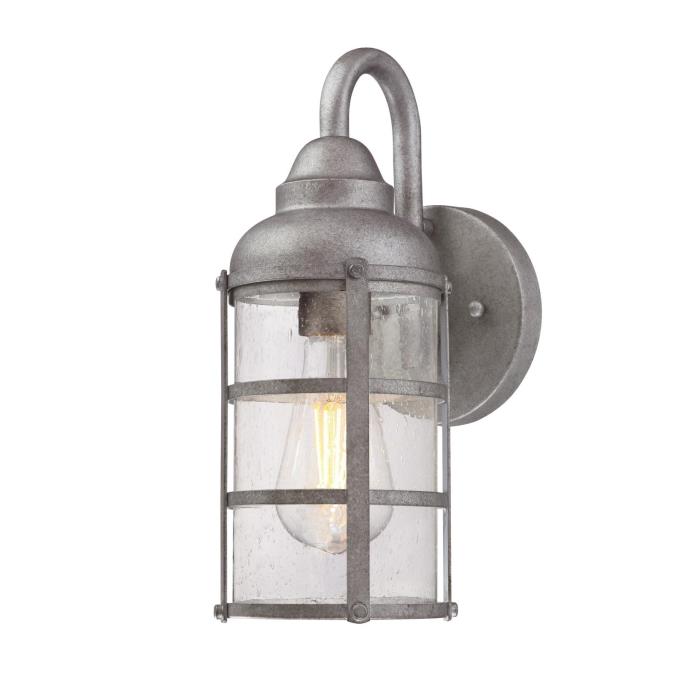 1 Light Wall Fixture Galvanized Steel Finish with Clear Seeded Glass
