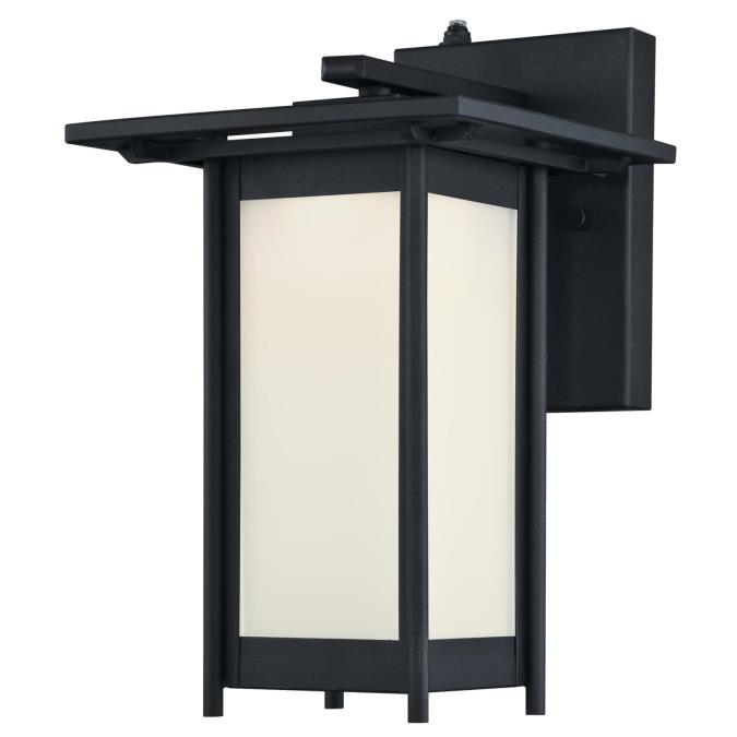 1 Light LED Wall Fixture with Dusk to Dawn Sensor Textured Black Finish with Frosted Glass
